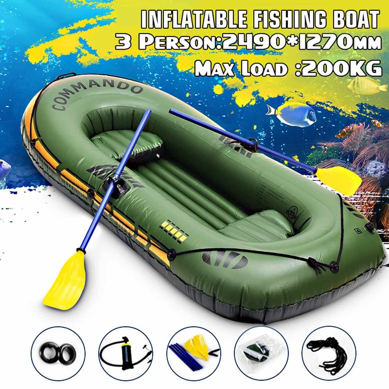 249x127cm 3 Person Inflatable Rowing Boat Bearing 200kg Durable PVC Rubber Fishing Boat Set with Paddles Pump Other Set