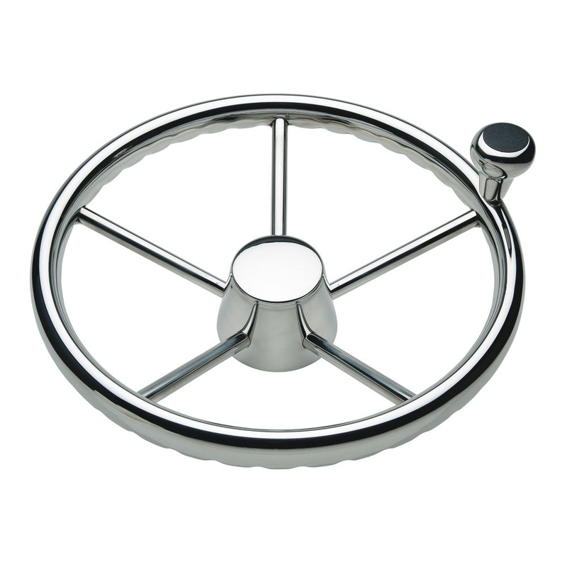 Schmitt  Ongaro 170 13.5″ Stainless 5-Spoke Destroyer Wheel w/ Stainless Cap and FingerGrip Rim – Fits 3/4″ Tapered Shaft Helm [1731321FGK]