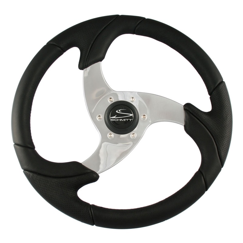 Schmitt  Ongaro Folletto 14.2″ Black Poly Steering Wheel w/ Polished Spokes and Black Cap – Fits 3/4″ Tapered Shaft Helm [PU026101]