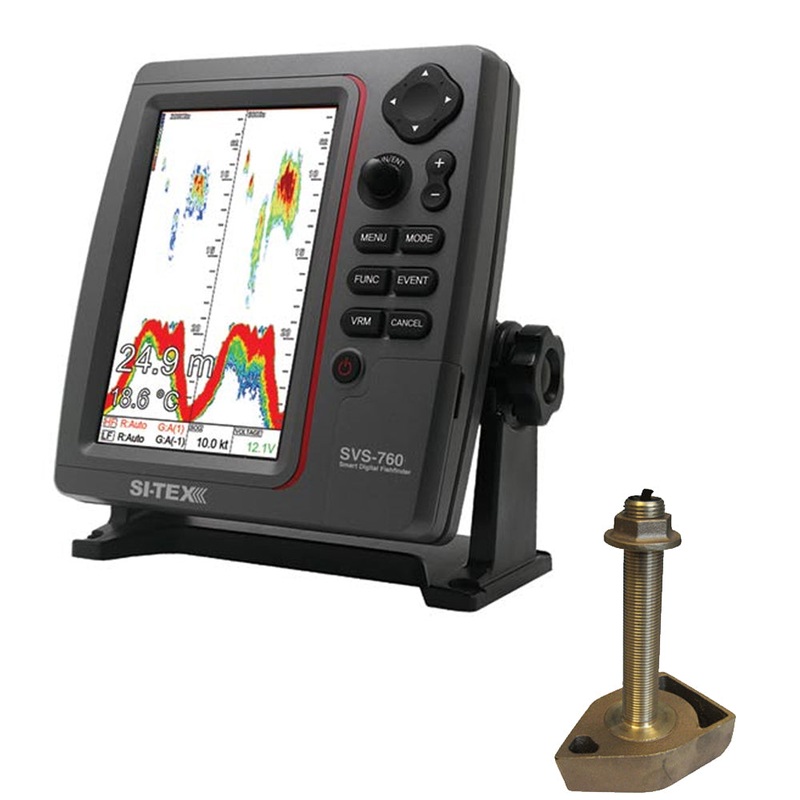 SI-TEX SVS-760 Dual Frequency Sounder 600W Kit w/Bronze Thru-Hull Temp Transducer – 1700/50/200T-CX [SVS-760TH]
