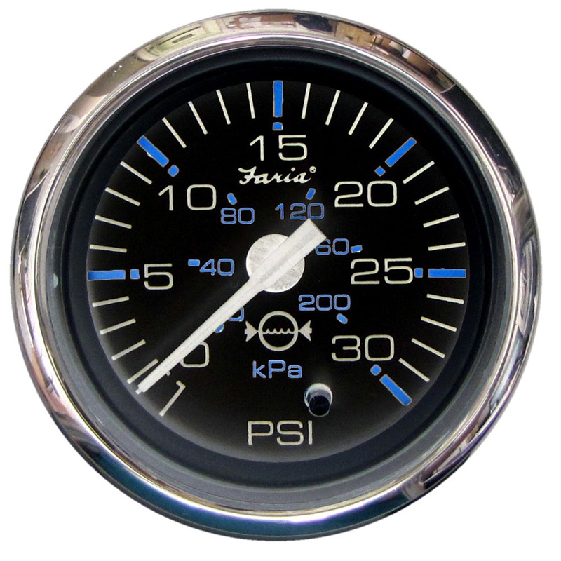 Faria Chesapeake Black 2″ Water Pressure Gauge (30 PSI) [13712]