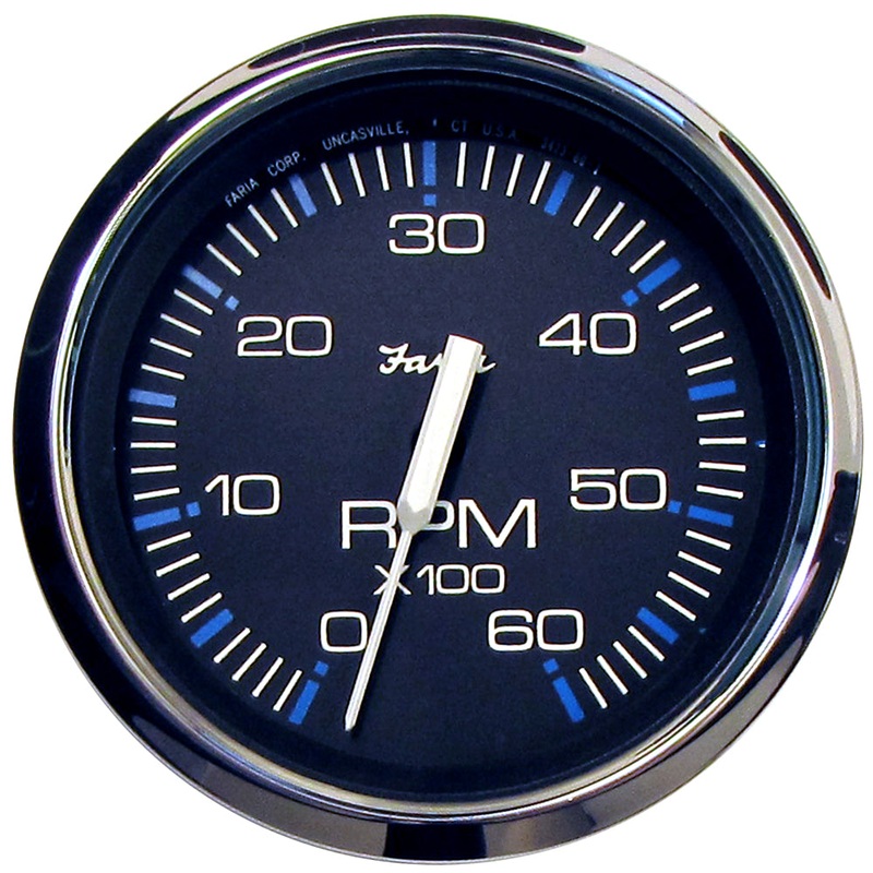 Faria Chesapeake Black 4″ Tachometer – 6000 RPM (Gas) (Inboard  I/O) [33710]
