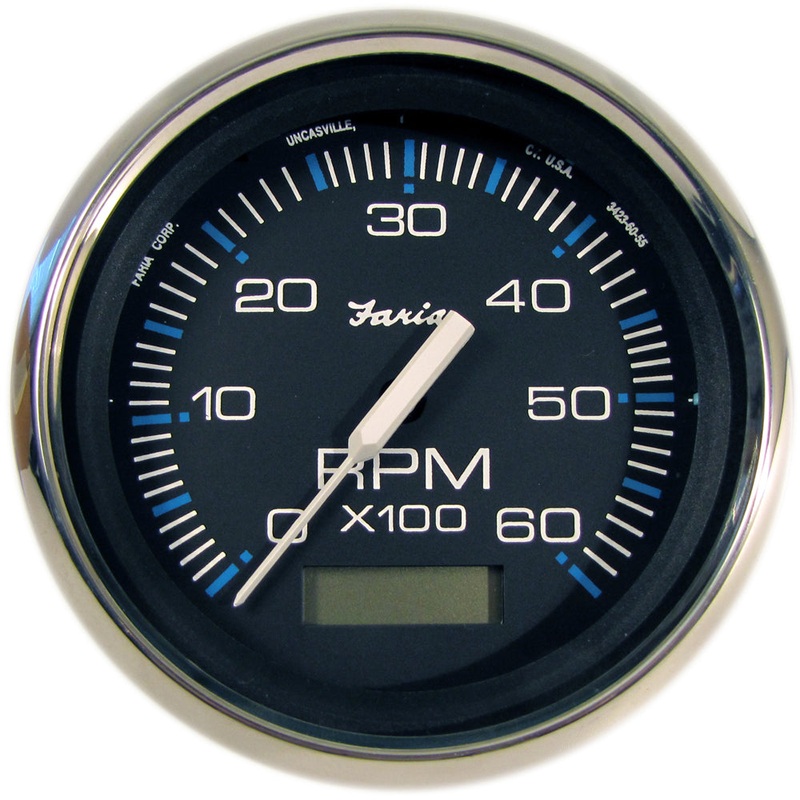 Faria Chesapeake Black 4″ Tachometer w/Hourmeter – 6000 RPM (Gas) (Inboard) [33732]