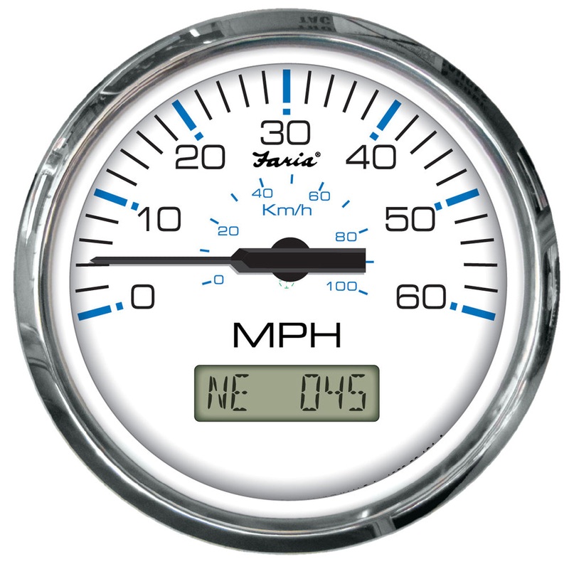 Faria Chesapeake White SS 4″ Speedometer w/LCD Heading Display- 60MPH (GPS) [33826]