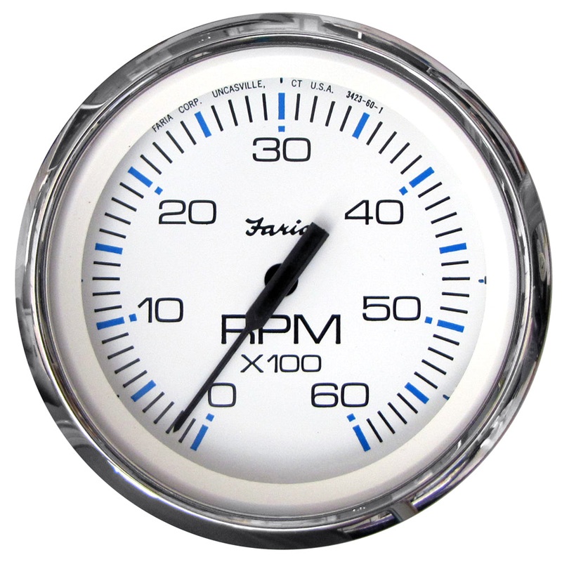 Faria Chesapeake White SS 4″ Tachometer – 6000 RPM (Gas) (Inboard  I/O) [33807]
