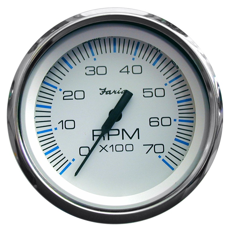 Faria Chesapeake White SS 4″ Tachometer – 7000 RPM (Gas) (All Outboards) [33817]