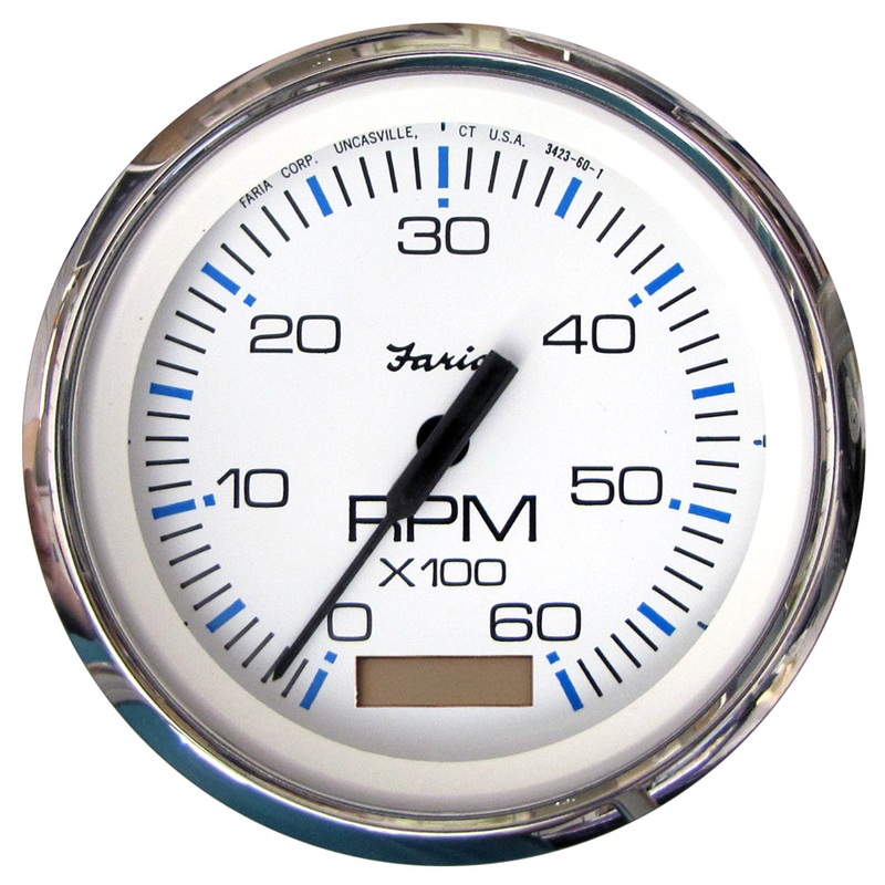 Faria Chesapeake White SS 4″ Tachometer w/Hourmeter – 6000 RPM (Gas)(Inboard) [33832]