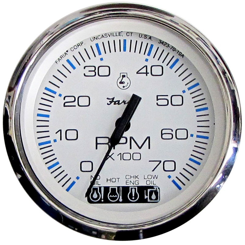 Faria Chesapeake White SS 4″ Tachometer w/Systemcheck Indicator – 7000 RPM (Gas) (Johnson/Evinrude Outboard) [33850]