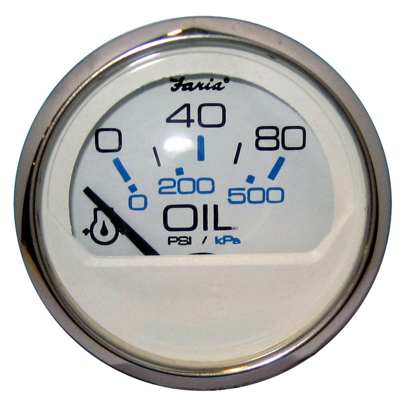 Faria Chesapeake White SS 2″ Oil Pressure Gauge (80 PSI) [13802]