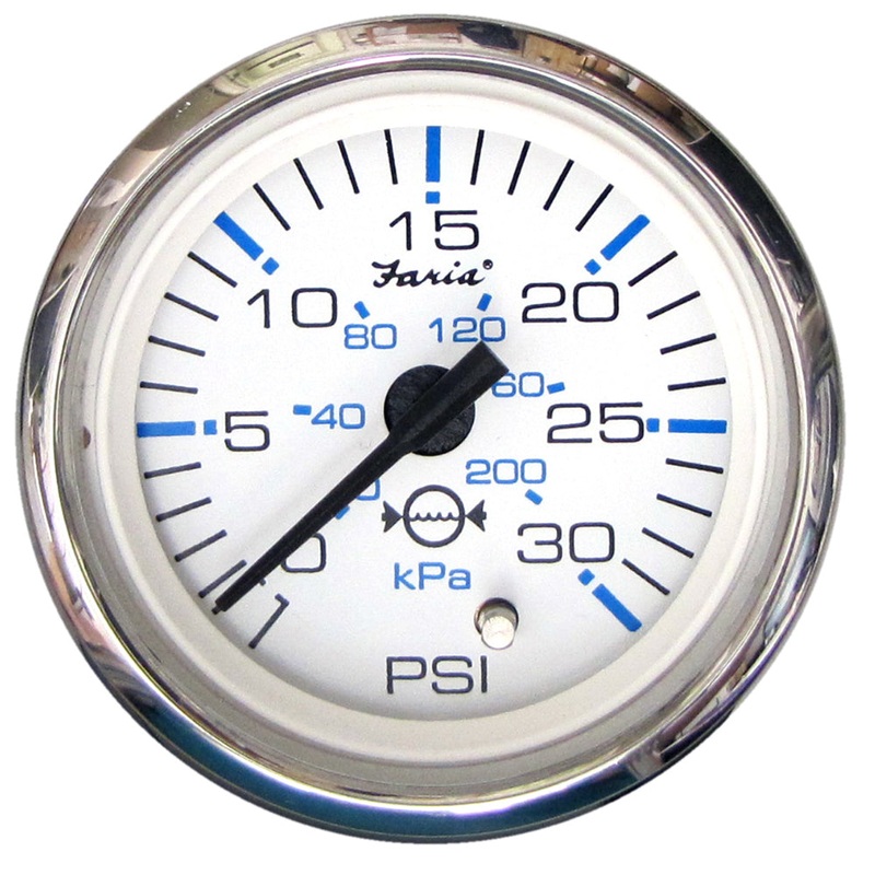 Faria Chesapeake White SS 2″ Water Pressure Gauge (30 PSI) [13812]