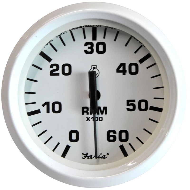 Faria Dress White 4″ Tachometer – 6000 RPM (Gas) (Inboard  I/O) [33103]