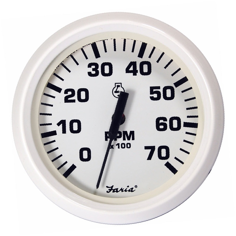 Faria Dress White 4″ Tachometer – 7000 RPM (Gas) (All Outboards) [33104]