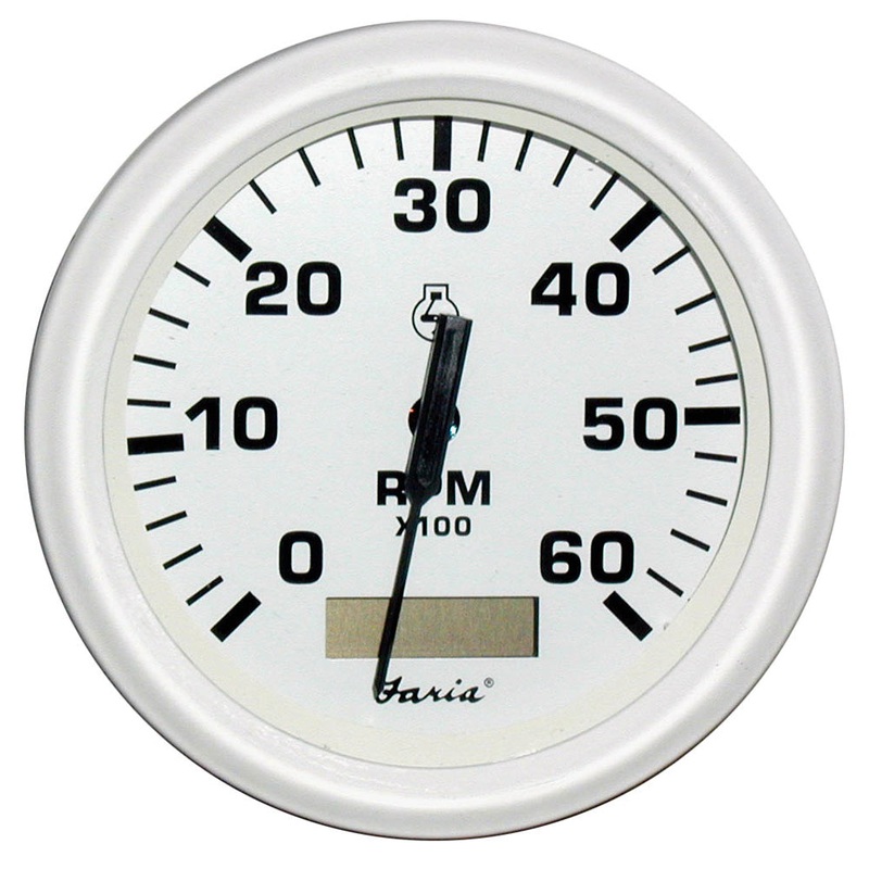 Faria Dress White 4″ Tachometer w/Hourmeter – 6000 RPM (Gas) (Inboard) [33132]