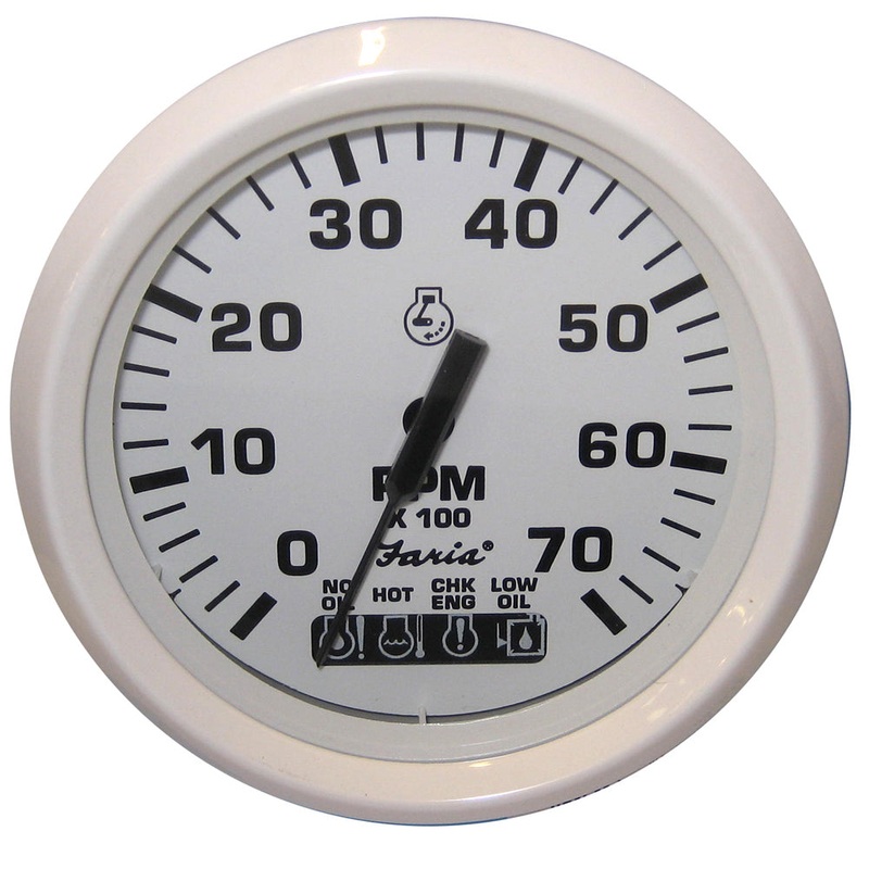 Faria Dress White 4″ Tachometer w/Systemcheck Indicator – 7000 RPM (Gas) (Johnson / Evinrude Outboard) [33150]