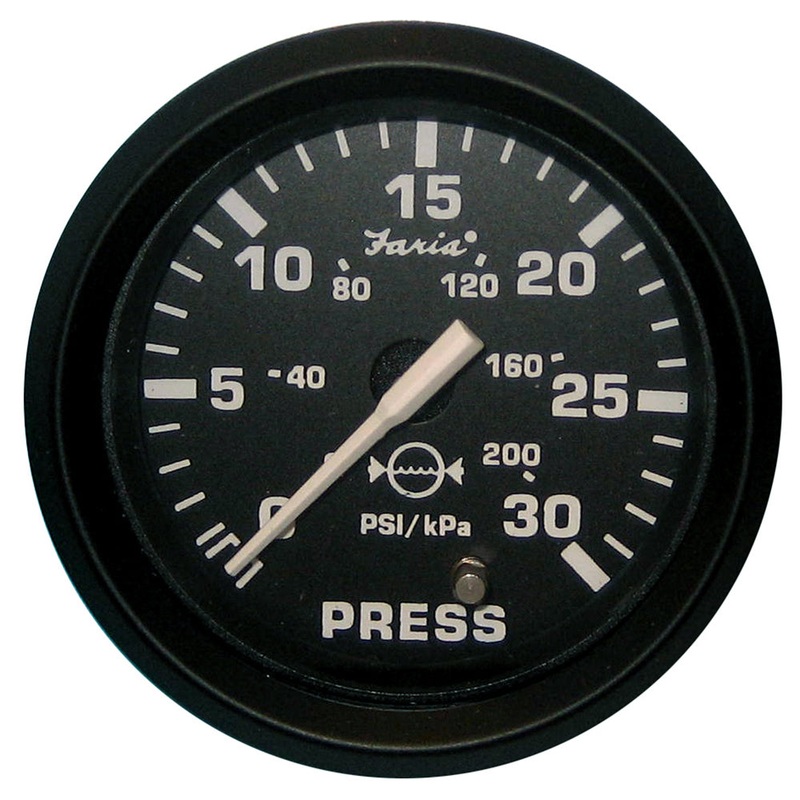 Faria Euro Black 2″ Water Pressure Gauge (30 PSI) [12810]