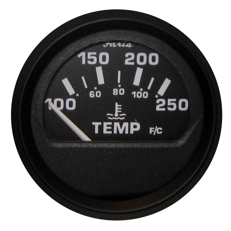 Faria Euro Black 2″ Water Temperature Gauge (100-250 DegreeF) [12812]