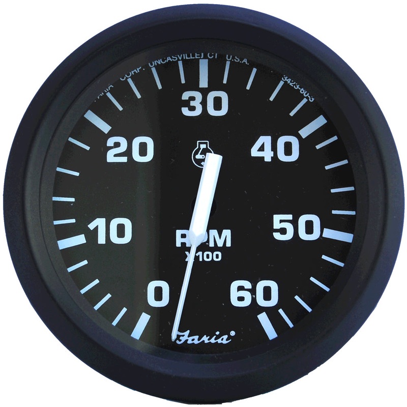 Faria Euro Black 4″ Tachometer – 6,000 RPM (Gas – Inboard & I/O) [32804]