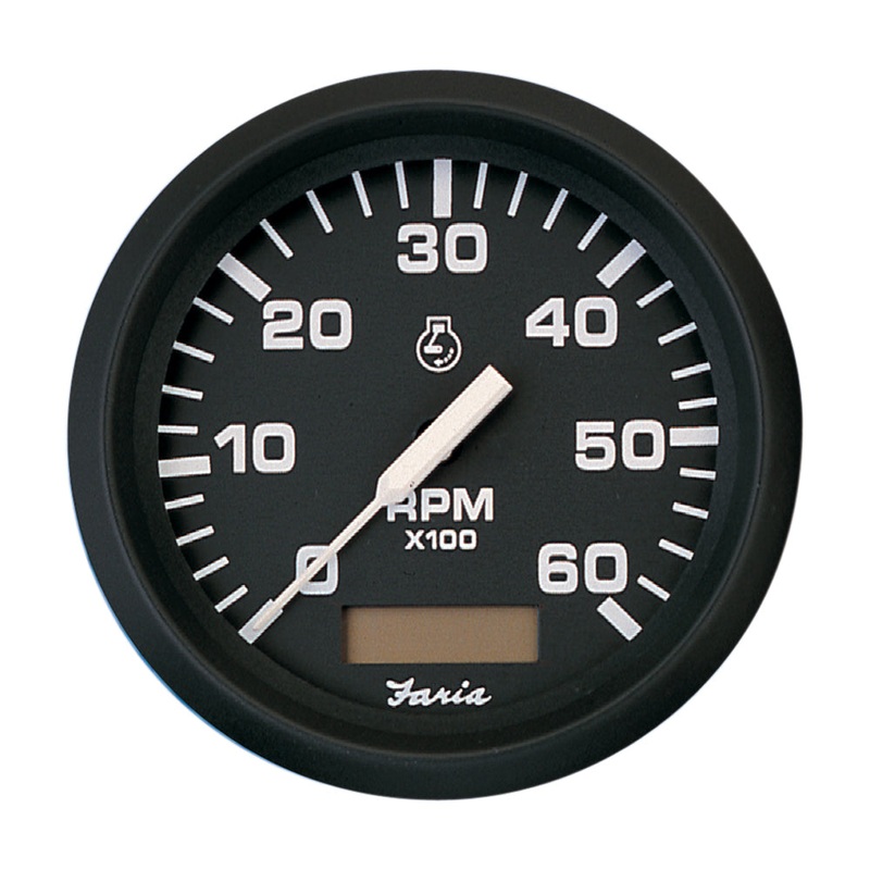 Faria Euro Black 4″ Tachometer w/Hourmeter – 6,000 RPM (Gas – Inboard) [32832]