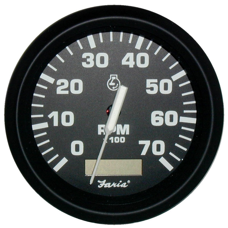 Faria Euro Black 4″ Tachometer w/Hourmeter – 7,000 RPM (Gas – Outboard) [32840]