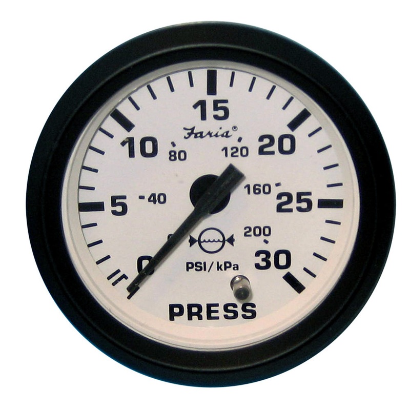 Faria Euro White 2″ Water Pressure Gauge (30 PSI) [12903]