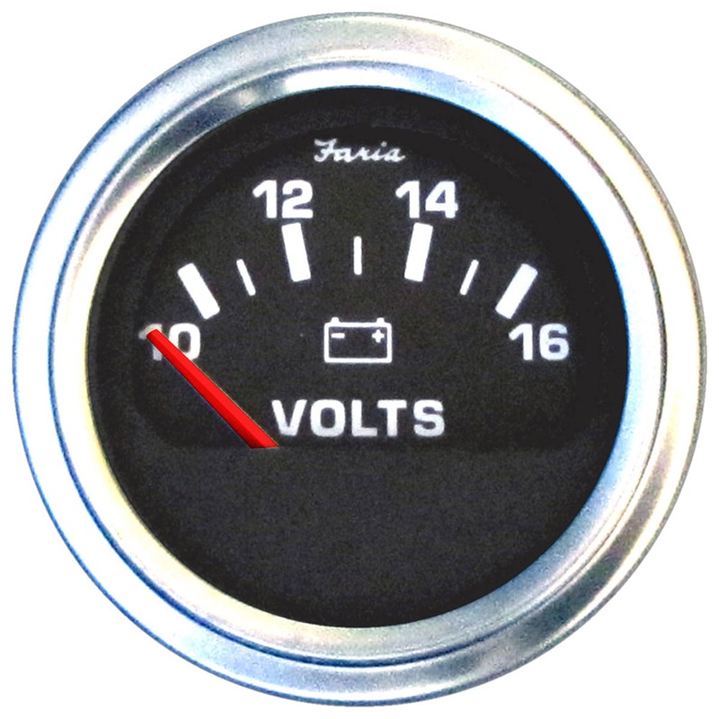 Faria 2″ Voltmeter (10-16 VDC) Unlit 12V Black w/Stainless Steel Bezel  Orange Pointer – Case of 24 [VP0125]
