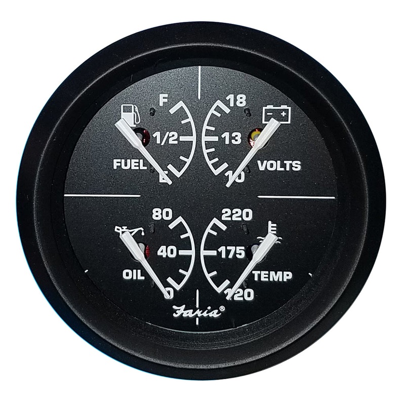 Faria Euro Black 4″ Multifunction Gauge – Volt/Fuel/Oil/Water Temperature [32851]