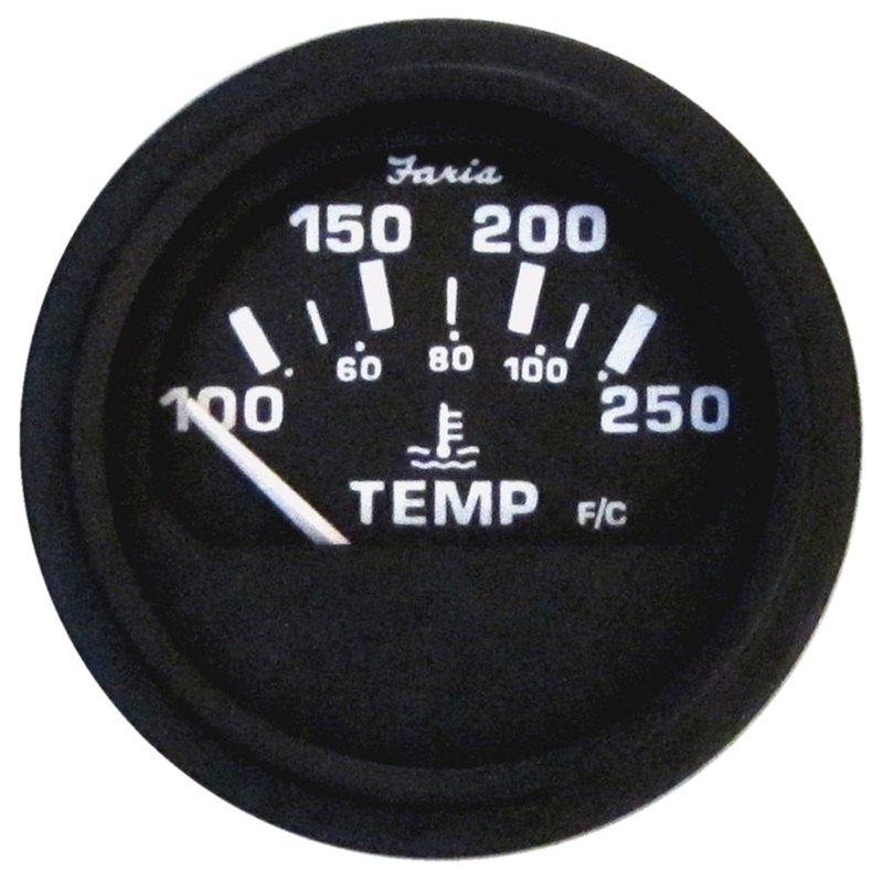 Faria 2″ Heavy-Duty Water Temperature Gauge (100-250F) – Black [23001]