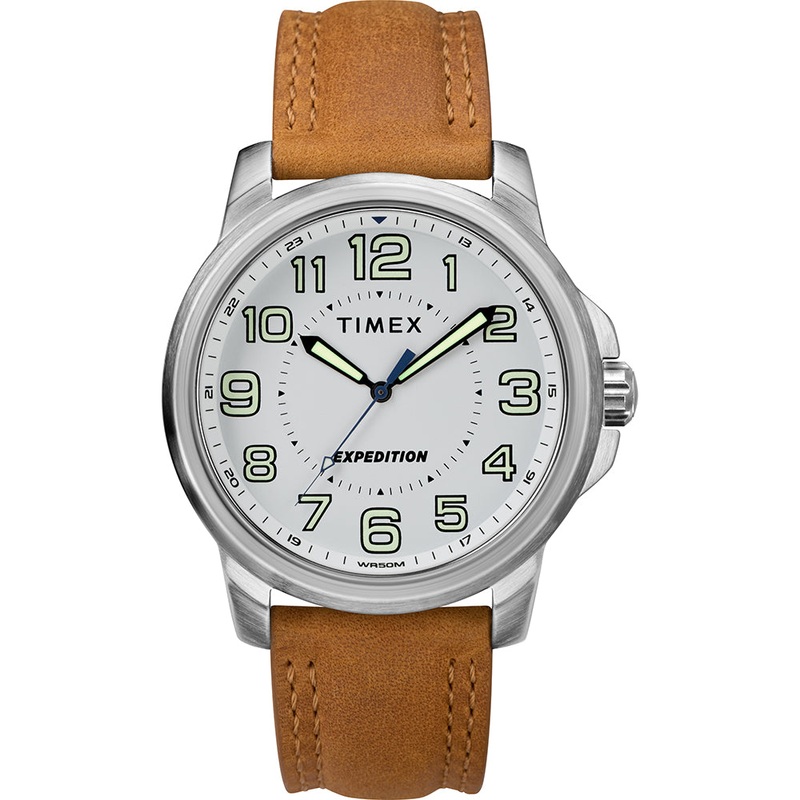 Timex Mens Expedition Metal Field Watch – White Dial/Brown Strap [TW4B16400JV]