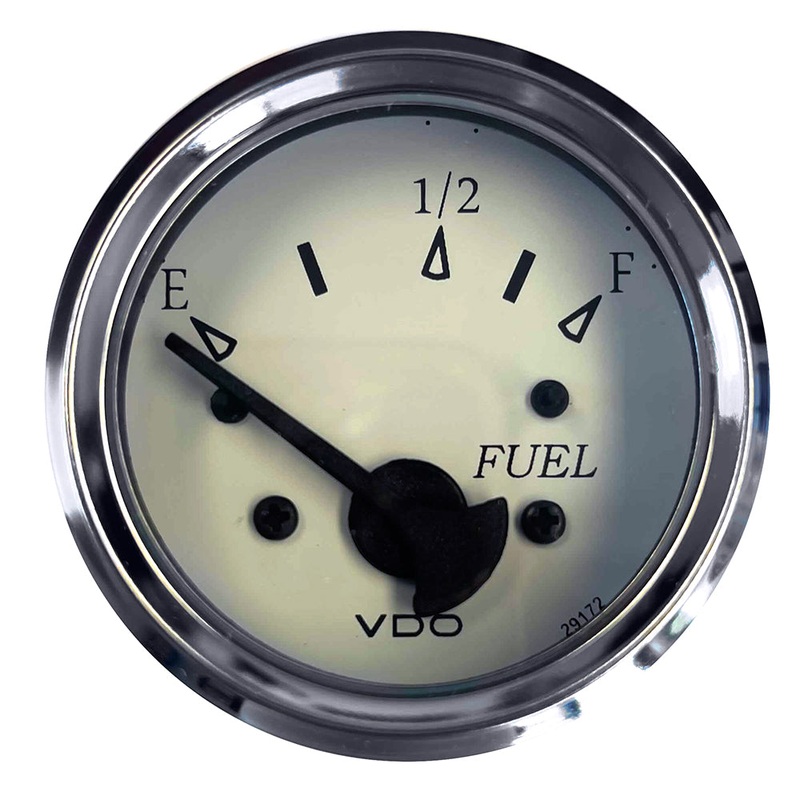 VDO Cockpit Marine 52MM (2-1/16″) Fuel Level Gauge – White Dial/Chrome Bezel [301-15278]