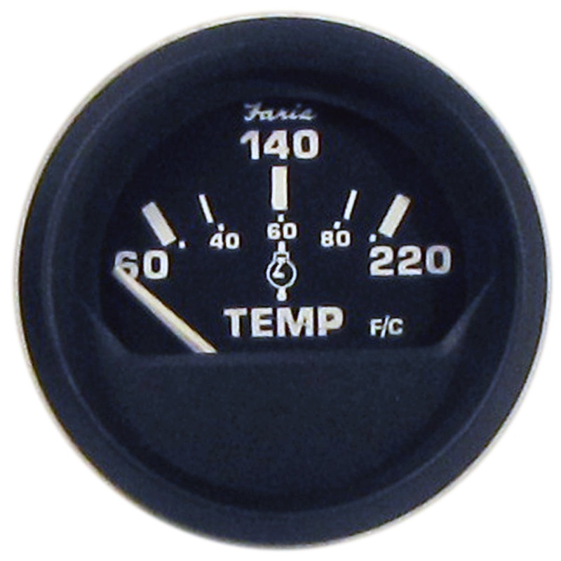 Faria Euro Black 2″ Cylinder Head Temperature Gauge (60 to 220 F) with Sender [12819]