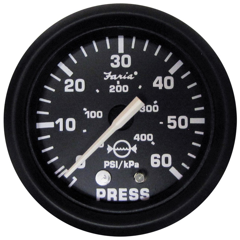 Faria Euro Black 2″ Water Pressure Gauge (60 PSI) [12875]