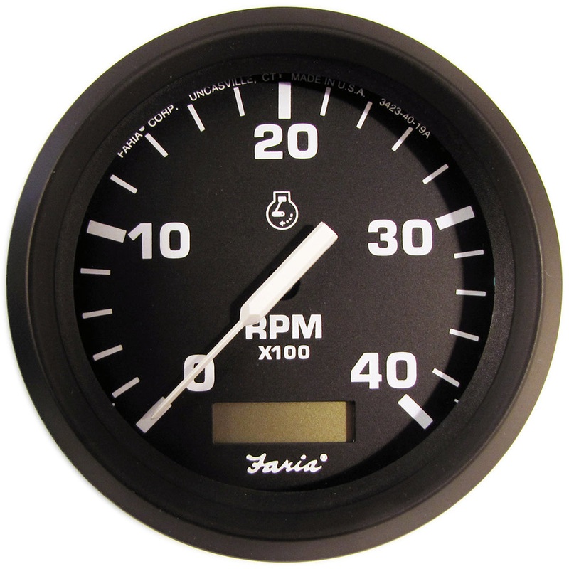 Faria Euro Black 4″ Tachometer w/Hourmeter (4000 RPM) (Diesel) (Magnetic Pick-Up) [32841]
