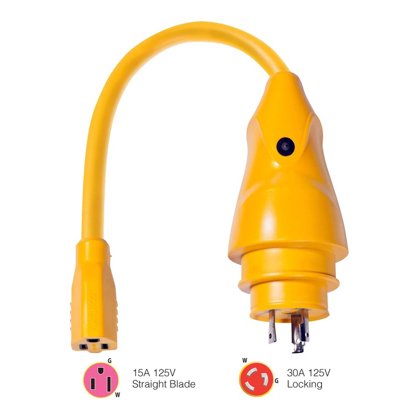 Marinco P30-15 EEL 15A-125V Female to 30A-125V Male Pigtail Adapter – Yellow [P30-15]
