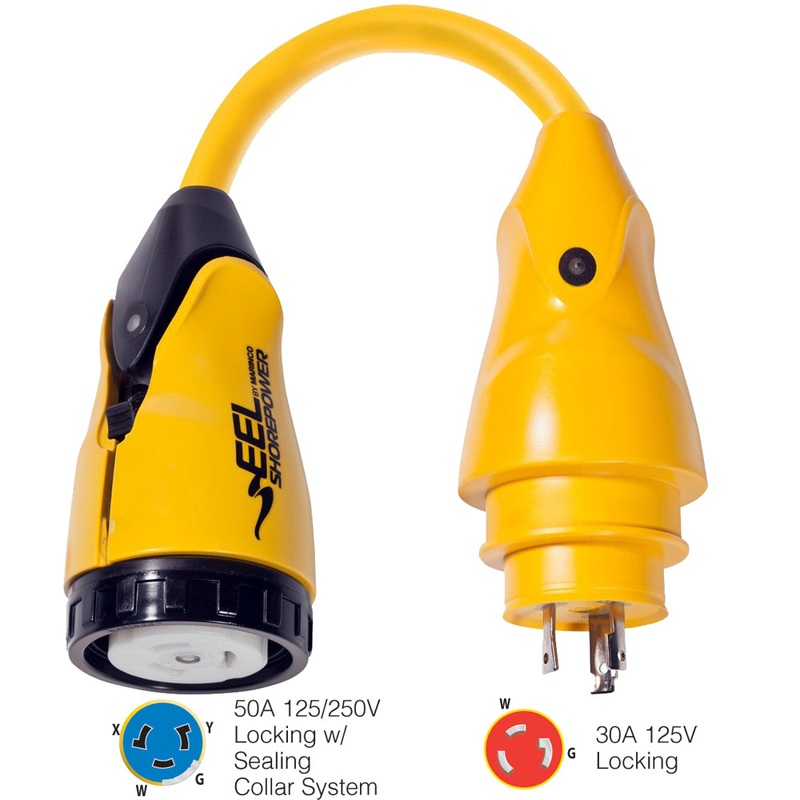 Marinco P30-504 EEL 50A-125/250V Female to 30A-125V Male Pigtail Adapter – Yellow [P30-504]