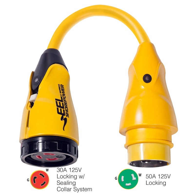 Marinco P503-30 EEL 30A-125V Female to 50A-125V Male Pigtail Adapter – Yellow [P503-30]