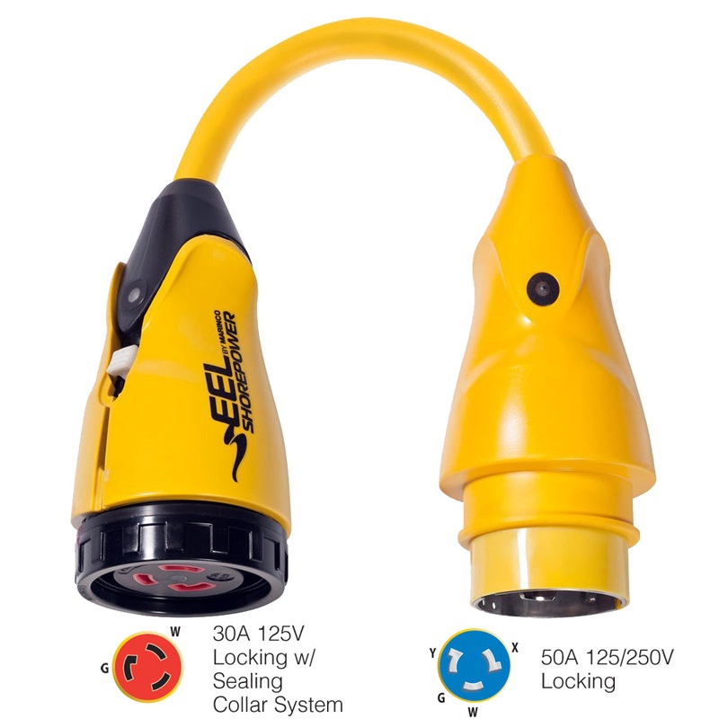 Marinco P504-30 EEL 30A-125V Female to 50A-125/250V Male Pigtail Adapter – Yellow [P504-30]