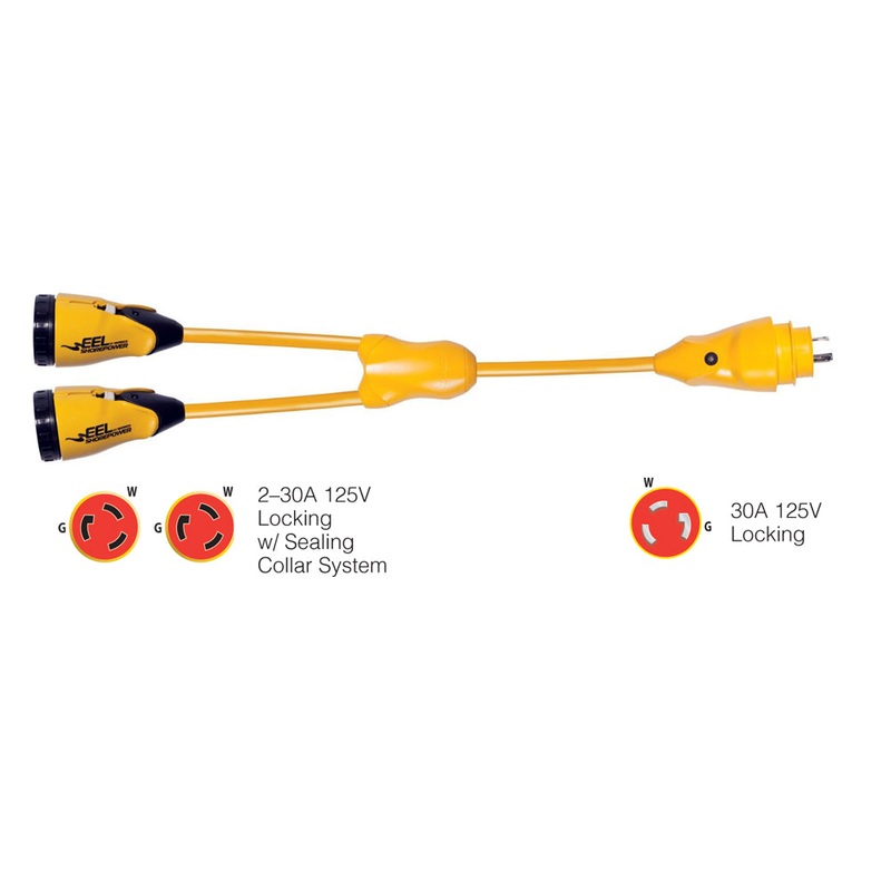 Marinco Y30-2-30 EEL (2)30A-125V Female to (1)30A-125V Male “Y” Adapter – Yellow [Y30-2-30]