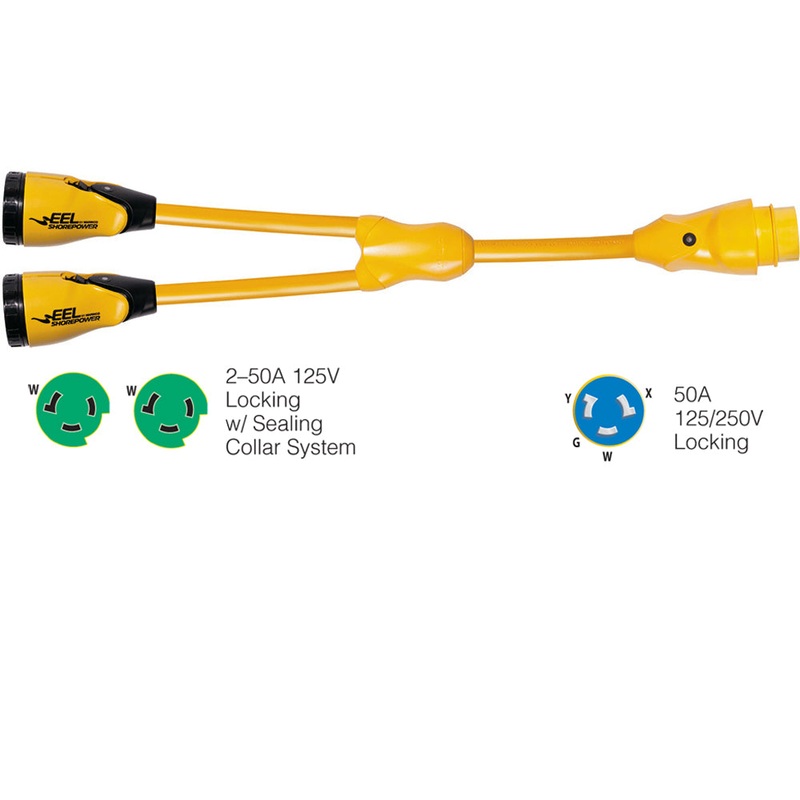 Marinco Y504-2-503 EEL (2)50A-125V Female to (1)50A-125/250V Male “Y” Adapter – Yellow [Y504-2-503]