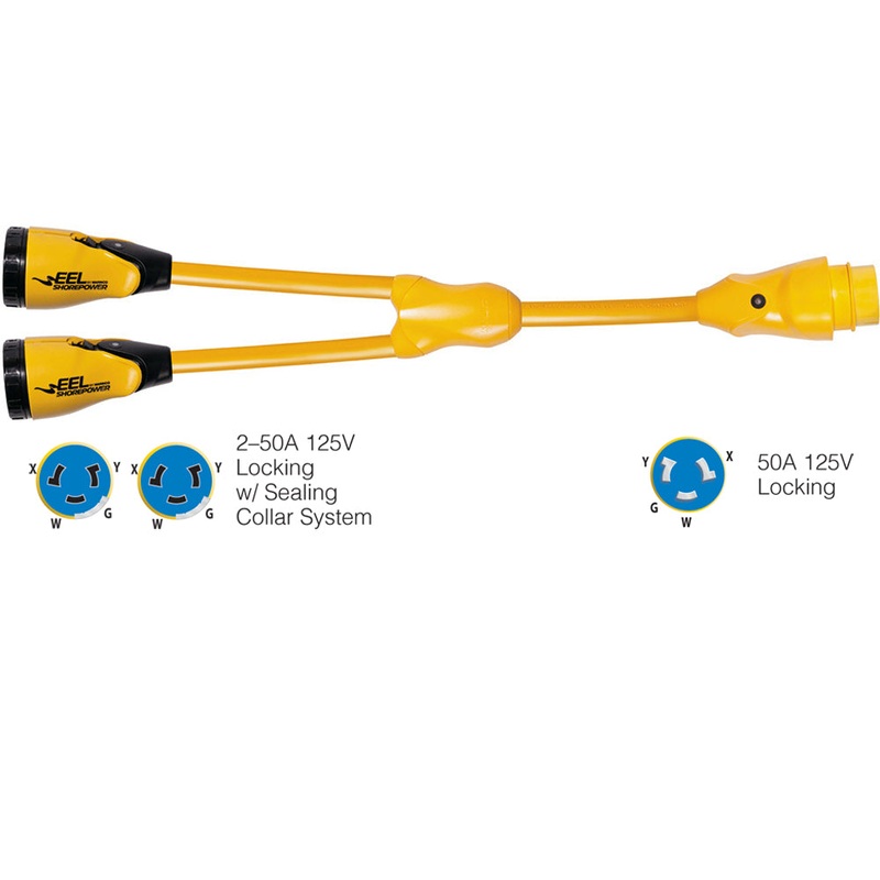 Marinco Y504-2-504 EEL (2)50A-125/250V Female to (1)50A-125/250V Male “Y” Adapter – Yellow [Y504-2-504]