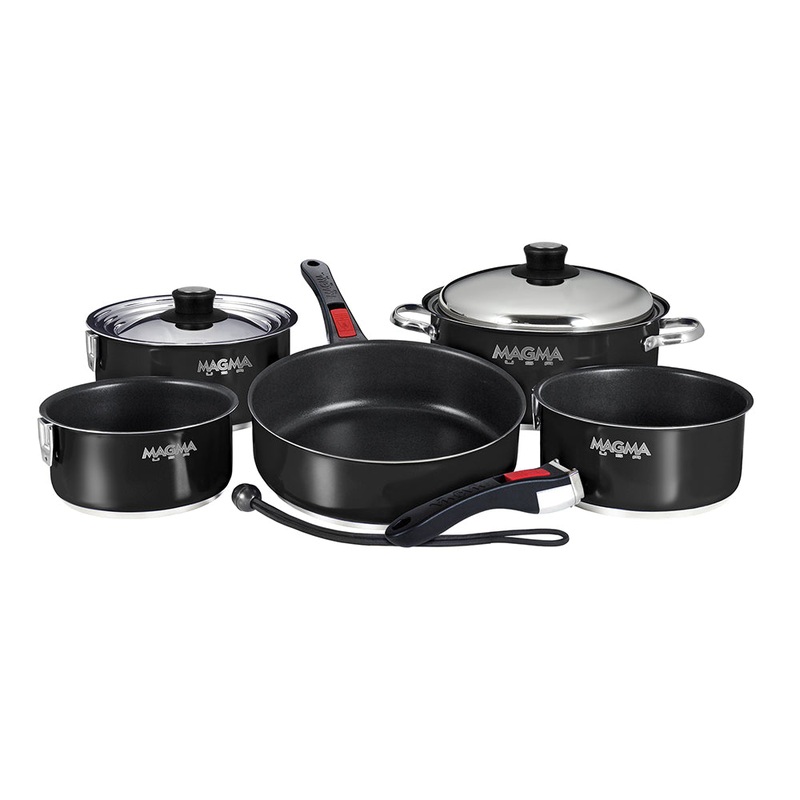 Magma “Nesting” 10-Piece Induction Compatible Cookware – Jet Black Exterior & Slate Black Ceramica Non-Stick Interior [A10-366JB-2-IND]