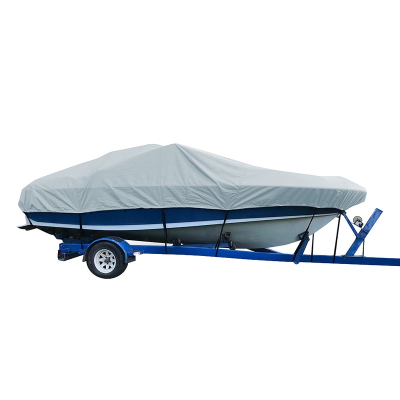 Carver Performance Poly-Guard Styled-to-Fit Boat Cover f/18.5 V-Hull Low Profile Cuddy Cabin Boats w/Windshield  Rails – Grey [77718P-10]