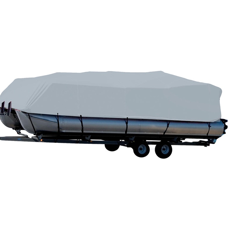 Carver Performance Poly-Guard Styled-to-Fit Boat Cover f/19.5 Pontoons w/Bimini Top  Rails – Grey [77519P-10]