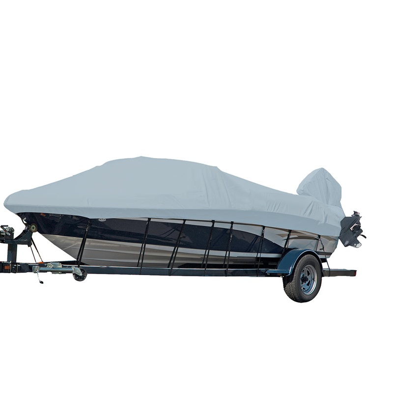 Carver Performance Poly-Guard Styled-to-Fit Boat Cover f/19.5 V-Hull Runabout Boats w/Windshield  Hand/Bow Rails – Grey [77019P-10]