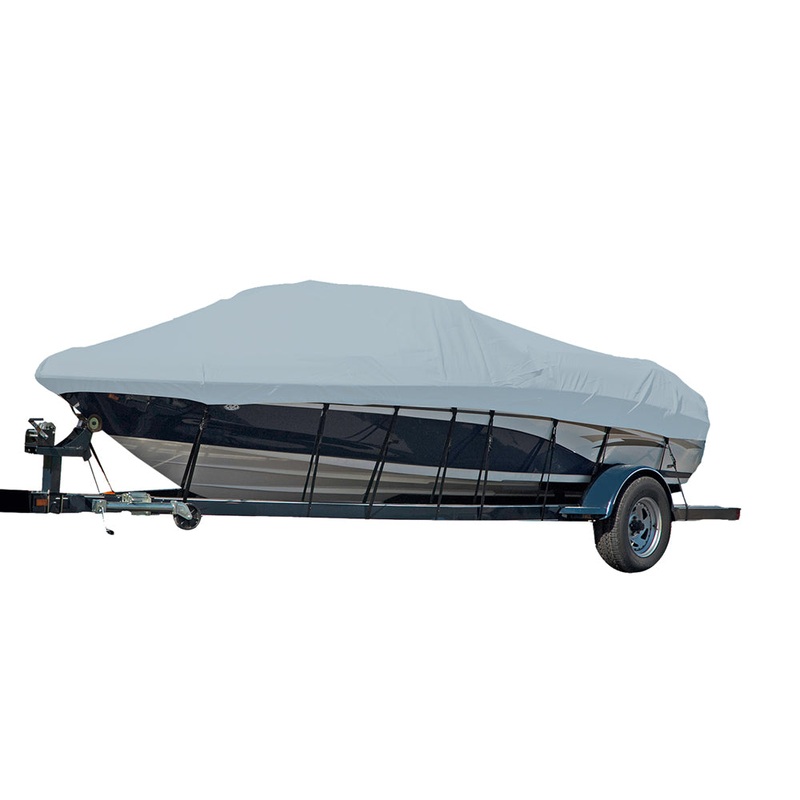 Carver Performance Poly-Guard Styled-to-Fit Boat Cover f/22.5 Sterndrive V-Hull Runabout Boats (Including Eurostyle) w/Windshield  Hand/Bow Rails – Grey [77122P-10]