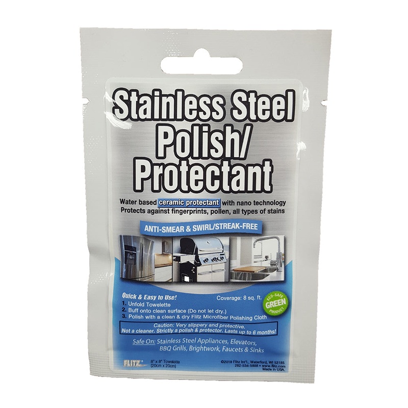 Flitz Stainless Steel Polish 8″ x 8″ Towelette Packet *Case of 24* [SS 01301CASE]
