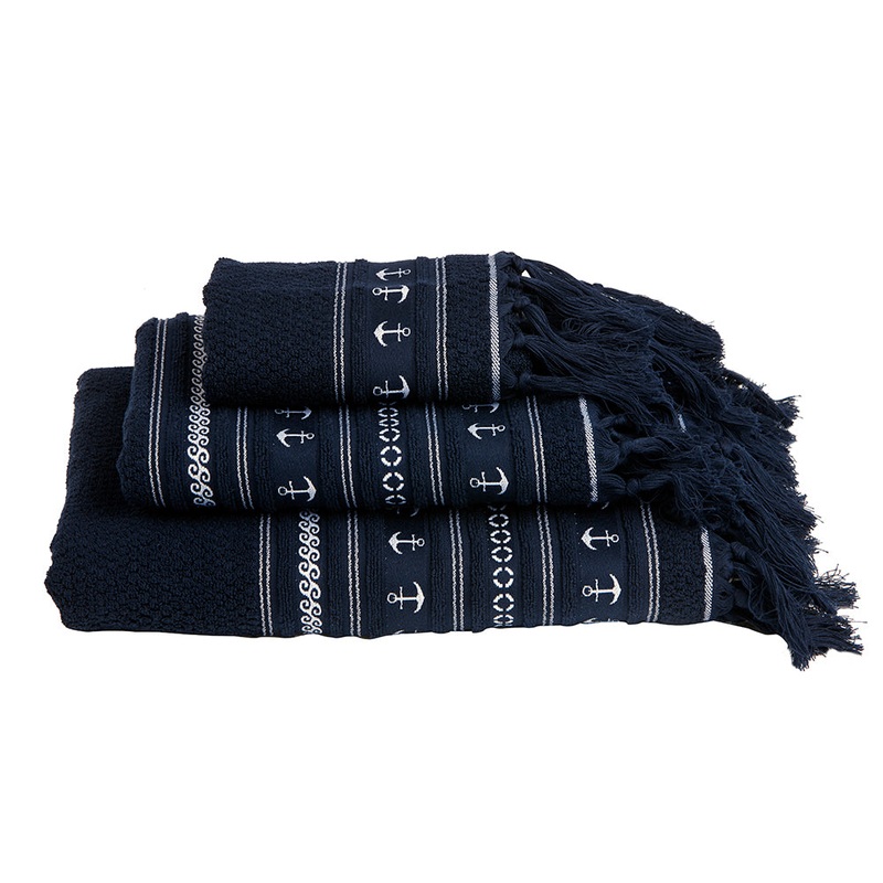 Marine Business Navy/Anchors Towel Set – SANTORINI – Set of 3 [53102]