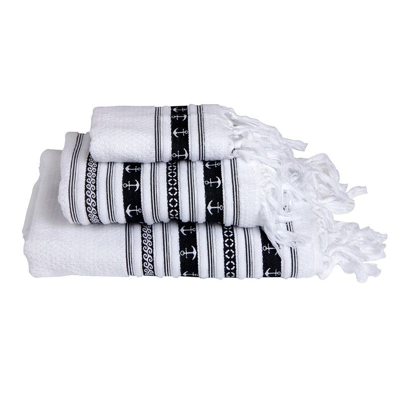 Marine Business White/Anchors Towel Set – SANTORINI – Set of 3 [53103]